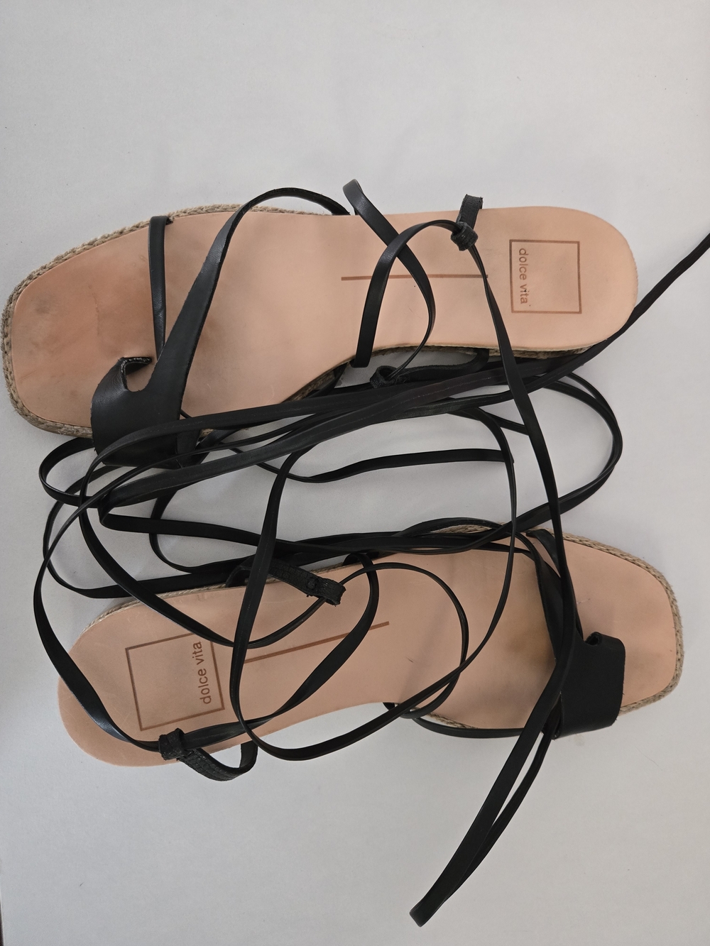 Dolce Vita Black Leather Lace-Up Espadrille Sandals